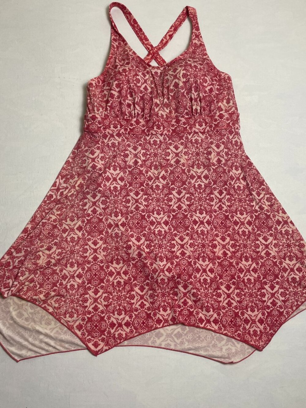 Denim Co Beach Handkerchief Hem Printed Swim Dress Sz 12 Warm Rose Swimsuit Top